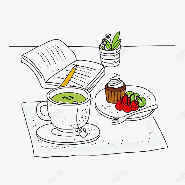 绿茶插画png免抠素材_88icon https://88icon.com 插画 杯形蛋糕 植物 画 绿茶 面包 食品 餐具