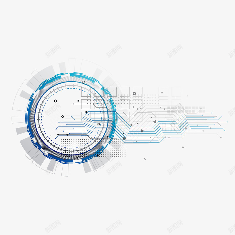 蓝色科技芯片圆环元素矢量图ai免抠素材_88icon https://88icon.com 创意 圆环 旋转 科技 纹理 网络 芯片 蓝色 矢量图