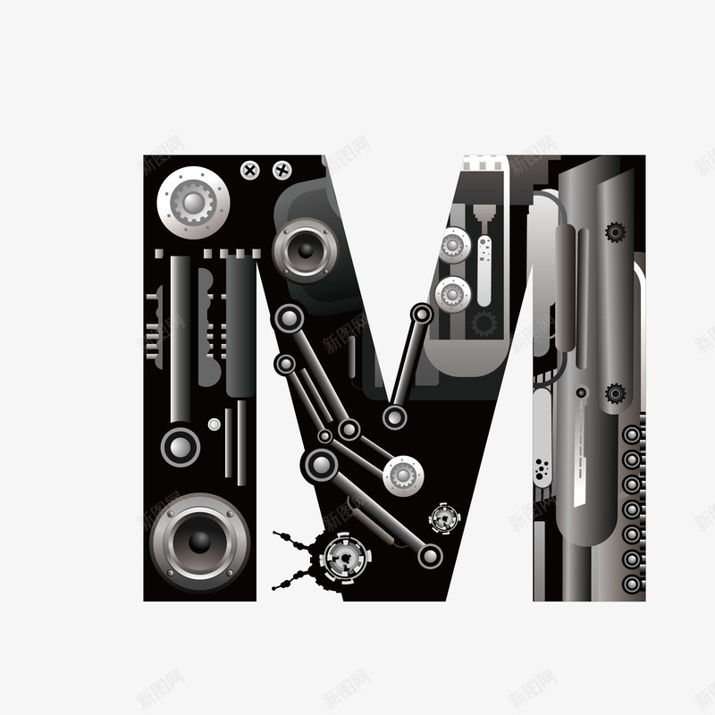 机械创意字母Mpng免抠素材_88icon https://88icon.com 26个字母 字体设计 广告字母 现代科技 立体字母 艺术字 艺术字母设计 英文字母 黑色