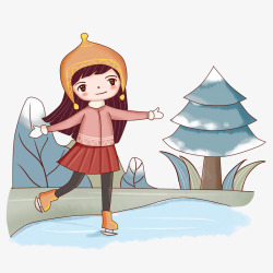 卡通冬季滑雪小女孩素材