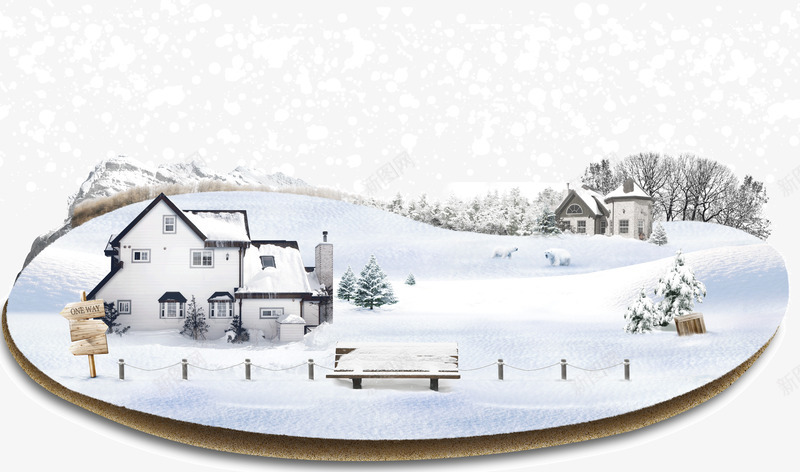 冰雪覆盖场景png免抠素材_88icon https://88icon.com 冬天 冰雪素材 场景素材 房子