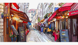 现代化彩绘手绘商业街图素材
