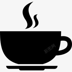 香喷喷咖啡热咖啡杯上的圆形板从侧面图标高清图片