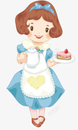 女仆拿着蛋糕和茶矢量图素材