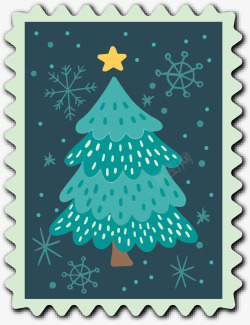 可爱邮票可爱圣诞节圣诞树邮票矢量图高清图片