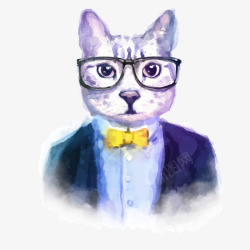手绘水彩彩绘动物猫咪服装矢量图素材