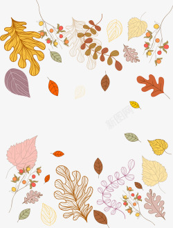 手绘秋季树叶边框装饰图案矢量图素材