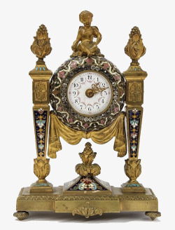 法国铜鎏金珐琅装饰马车时钟素材