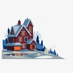 冬季雪屋场景插画矢量图素材
