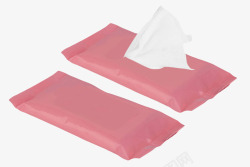 两包粉红色塑料包装的湿纸巾实物素材