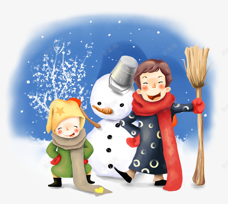 冬天堆雪人的孩子们png免抠素材_88icon https://88icon.com 冬季 卡通 圣诞节 手绘 雪人