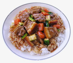 米饭蔬菜红烧肉盖饭高清图片