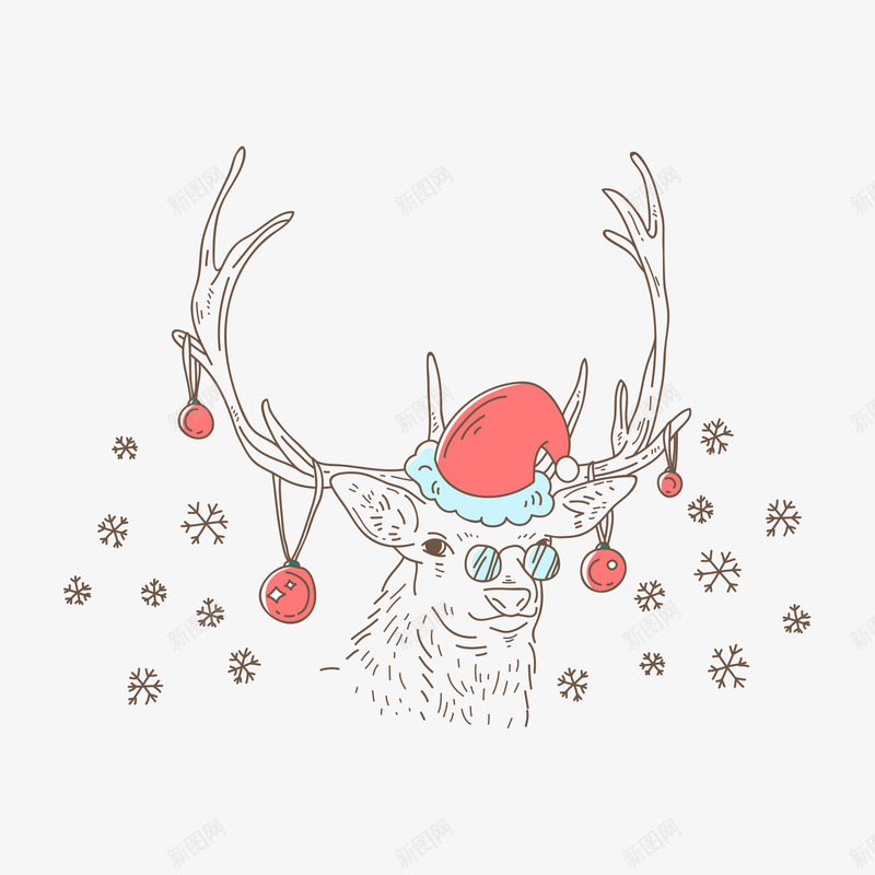圣诞节麋鹿插画矢量图ai免抠素材_88icon https://88icon.com 可爱圣诞节麋鹿插画 圣诞节麋鹿头 矢量圣诞节素材 线条圣诞节麋鹿插画 矢量图