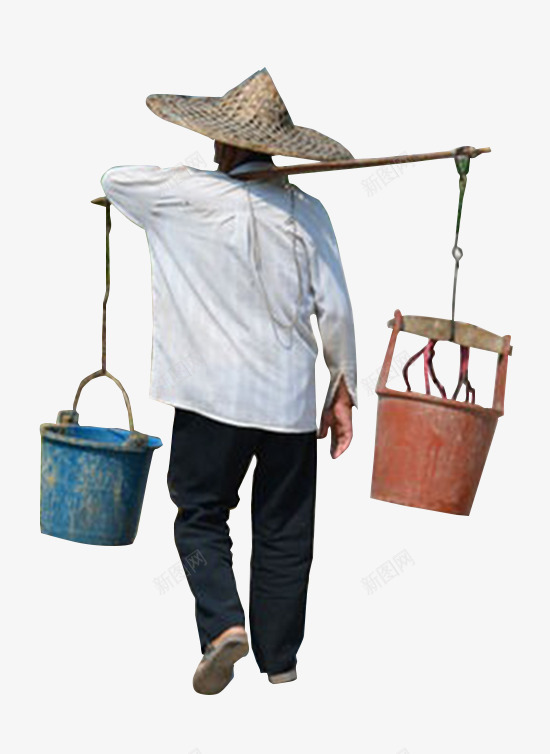 农民伯伯挑水背面png免抠素材_88icon https://88icon.com 体力活 农民伯伯 劳动力 打水 担水 挑水 水桶 重担