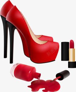 红色高跟鞋和口红素材