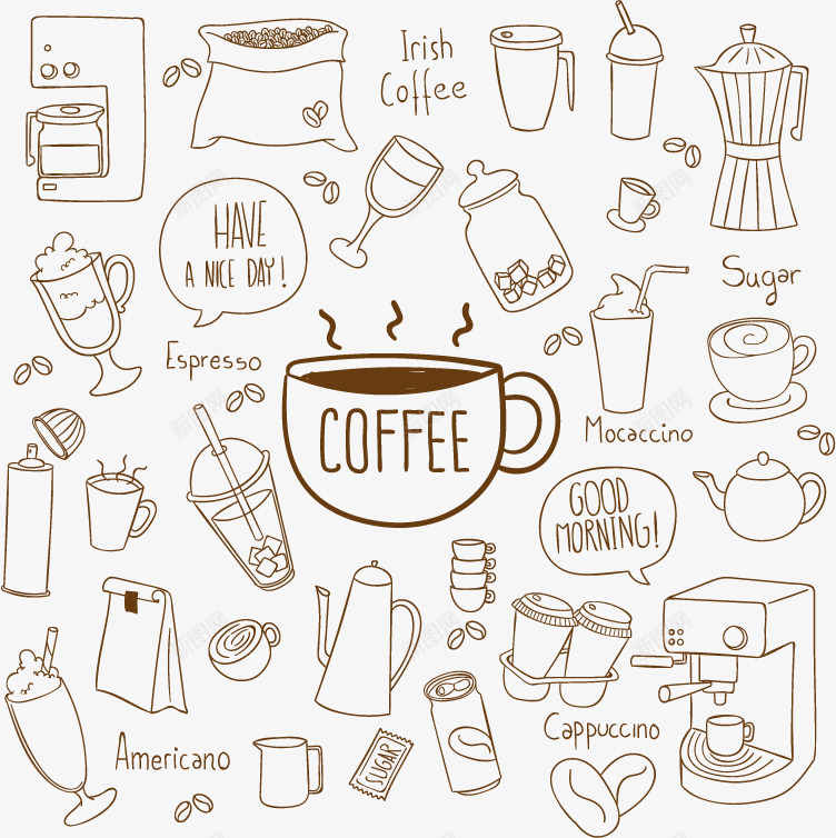 30款手绘咖啡元素png免抠素材_88icon https://88icon.com 咖啡 咖啡壶 咖啡机 咖啡杯 咖啡素材 手冲壶 手绘咖啡