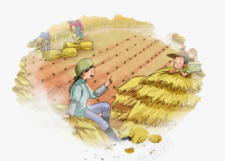 古代农民丰收水彩田野丰收中国农民丰收节插画高清图片