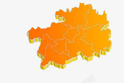 黄色立体空白贵州地图素材