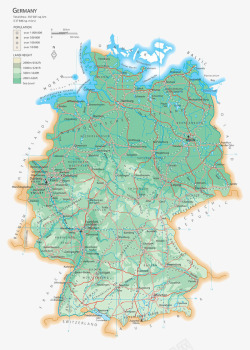 城市标注德国行政级别地图高清图片