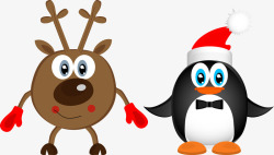 圣诞鹿与圣诞企鹅矢量图素材