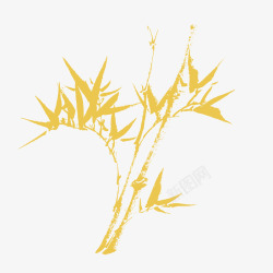 几枝金色竹子带几片竹叶水彩风格矢量图素材