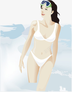 穿比基尼的美女卡通手绘海边穿比基尼泳衣美女高清图片