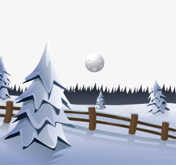 装饰冬天森林景观和月亮矢量图素材