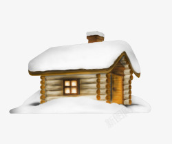 白雪里的小木屋元素素材