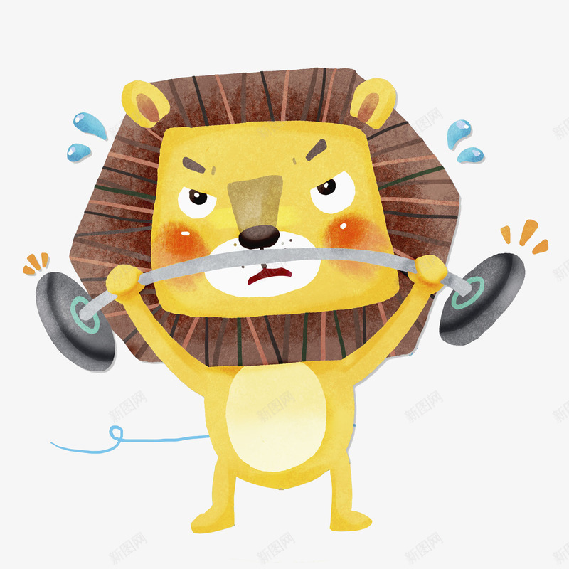 卡通举重的狮子图png免抠素材_88icon https://88icon.com 举重 健身 动物 卡通 吃力的 吃力表情 插图 汗水 狮子