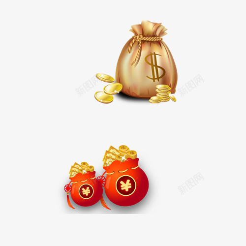 卡通手绘钱袋png免抠素材_88icon https://88icon.com 卡通钱袋 福袋 红色福袋 金币 金色钱袋 钱袋