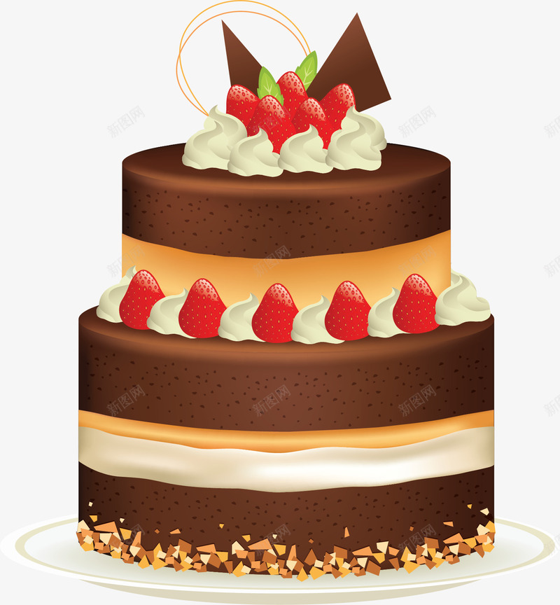 草莓装饰巧克力蛋糕矢量图ai免抠素材_88icon https://88icon.com 多层蛋糕 巧克力蛋糕 矢量png 草莓 草莓蛋糕 蛋糕 矢量图
