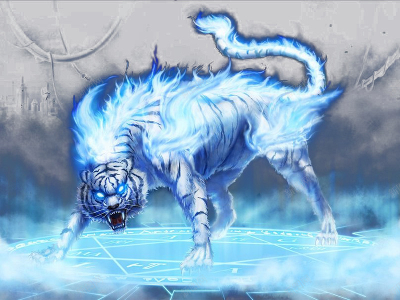 烈焰白虎psd免抠素材_88icon https://88icon.com 创意 四圣兽 四大神兽之一 抽象 水彩老虎画 火 火星 火焰 火焰喷射 火花 烈火 烈焰 神兽 老虎 蓝色火焰