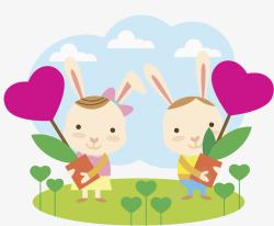 抱着红花的兔子卡通图素材