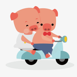 动物主题卡通小猪骑电单车矢量图高清图片