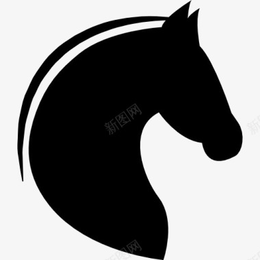 动物马头和马鬃线和圆形后形状图标图标