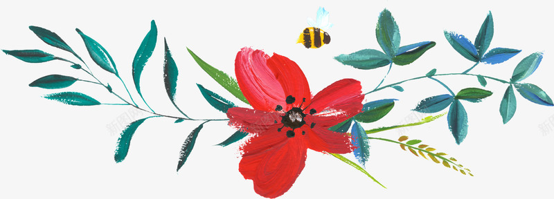 彩色手绘花朵上的蜜蜂png免抠素材_88icon https://88icon.com 手绘植物 植物 红花 绿植 花卉 花朵 蜜蜂
