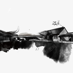 中式房屋水墨江南高清图片
