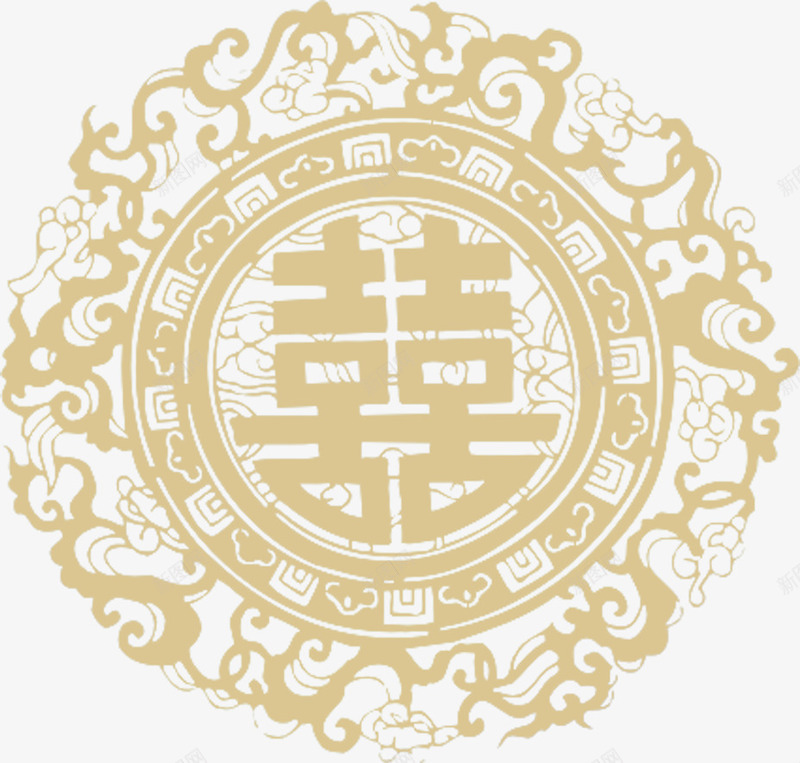 双喜古典喜字花纹png免抠素材_88icon https://88icon.com 双喜 古典 喜字 花纹 黄色双喜