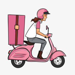 创意骑粉色电动车送货的女子矢量图素材