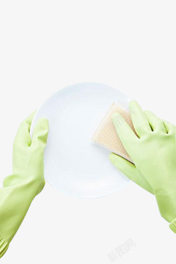 厨房卫生制度手带橡胶手套刷盘子高清图片