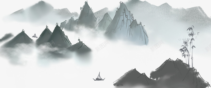 彩色山水画水墨png免抠素材_88icon https://88icon.com 传统风景画 山水 山水画 彩色山 手绘山 水墨图