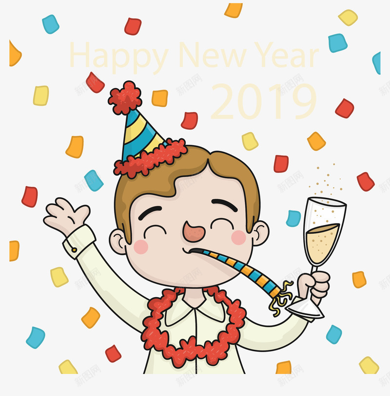 庆祝2019新年的人矢量图ai免抠素材_88icon https://88icon.com 2019元旦 2019新年 新年 新年快乐 新年派对 矢量png 矢量图