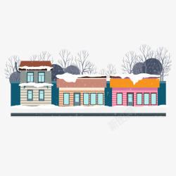 矢量手绘冬季雪地房屋手绘街头雪景插画矢量图高清图片