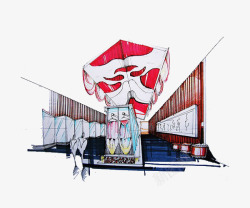 美国展厅手绘案素材