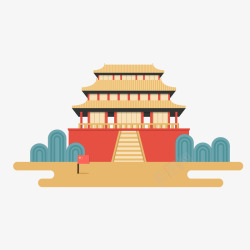 传统建筑矢量图一座手绘的中国古建筑矢量图高清图片