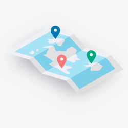 美食街卡通地图蓝色创意地图定位元素高清图片