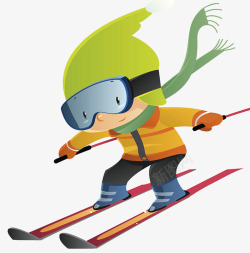冬天插画滑雪的小孩子卡通高清图片