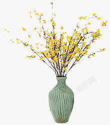 黄色的花卉植物绿色的瓶子盆栽素材