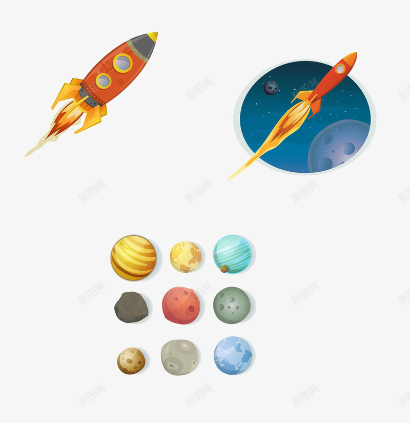 火箭与行星png免抠素材_88icon https://88icon.com 卡通 火箭 行星