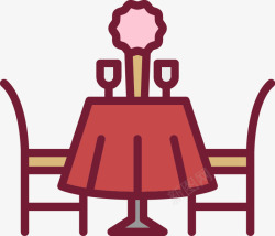 手绘红色圆形餐桌餐椅素材